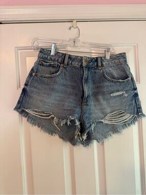 Garage Distressed Denim Cutoff Shorts - Blue Wash